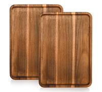 BIEOFFEI 2 Pcs Acacia Wood Serving Tray, Charcuterie Boards Rectangular Wooden Platter, Large Serving Tray Wood Kitchen Display Tray for Food, Cookie, Dessert, Fruit, Snack, Vegetable, 13" x 9" x 0.6"