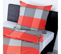 Bierbaum 314370/Maco Satin bed linen non-iron/with zipper, 4311 - stone colour, 100% Cotton, red, 155 cm x 220 cm
