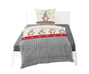 Bierbaum 3743 Flannelette Bed Linen, 100% Cotton, Designed in Germany, Grey 10, 135 x 200 + 80 x 80 cm, Multi-Coloured