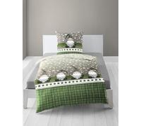 Bierbaum Bed Linen 6915, Flannelette, Designed in Germany, Green 30, 155 x 220 + 80 x 80 cm, Comfort Size