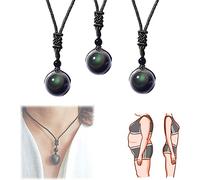 BIERDAN Natural Black Obsidian Rainbow Eyes Stone Necklace Crystal Ball Obsidian Necklace Vintage Braided Obsidian Necklaces Lymphatic Drainage Necklace for Men Women