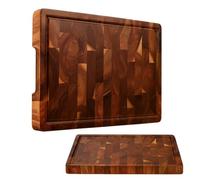 Bierofaro Acacia Wooden Chopping Board, End Grain Butchers Block, Reversible Cutting Board with Juice Groove & Handles, 35x25x2.8cm - Durable Kitchen Essential & Elegant Gift for Weddings or New Home