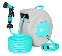Bietor Retractable Garden Hose Reel, 1/2" 30m+2m Water Hose Reel with 180° Swivel Bracket, UV Resistant Automatic Hose Reel Wall Mount for Outside, Slow Retraction Any Length Lock 9 Spray Nozzle