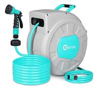 Bietor Retractable Garden Hose Reel, 1/2" 35m+2m Water Hose Reel with 180° Swivel Bracket, UV Resistant Automatic Hose Reel Wall Mount for Outside, Slow Retraction Any Length Lock 9 Spray Nozzle