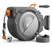 Bietor Retractable Garden Hose Reel, 1/2“ x 30m+2m Upgraded UV Resistant Heavy Duty Wall Mounted Hose Reel with 10 Patterns Nozzle, Any Length Lock, Slow Return System, 180°Swivel Bracket