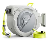 Bietor Retractable Garden Hose Reel, 1/2“ x 30m+2m Upgraded UV Resistant Heavy Duty Wall Mounted Hose Reel with 10 Patterns Nozzle, Any Length Lock, Slow Return System, 180°Swivel Bracket