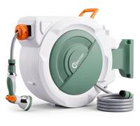 Bietor Retractable Garden Hose Reel, 1/2“ x 30m+2m Upgraded UV Resistant Heavy Duty Wall Mounted Hose Reel with 10 Patterns Nozzle, Any Length Lock, Slow Return System, 180°Swivel Bracket