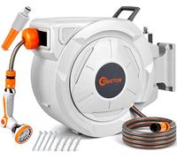 Bietor Retractable Garden Hose Reel, 1/2“ x 30m+2m Upgraded UV Resistant Heavy Duty Wall Mounted Hose Reel with 10 Patterns Nozzle, Any Length Lock, Slow Return System, 180°Swivel Bracket