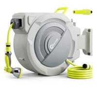 Bietor Retractable Garden Hose Reel 1/2“ x 30m+2m Wall Mounted | Upgraded UV-Resistant Heavy-Duty Hose Reel, 10 Patterns Nozzle, Any Length Lock, 180° Swivel Bracket for Garden Watering