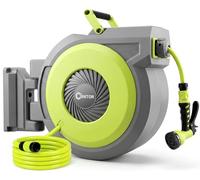 Bietor Retractable Garden Hose Reel 1/2” x 40m+2m Upgraded UV Resistant Heavy Duty Automatic Wall Mount Hose Reel with 9 Pattern Nozzle Any Length Lock Slow Retraction 180° Swivel