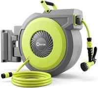 Bietor Retractable Garden Hose Reel 1/2” x 40m+2m Upgraded UV Resistant Heavy Duty Automatic Wall Mount Hose Reel with 9 Pattern Nozzle Any Length Lock Slow Retraction 180° Swivel