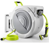 Bietor Retractable Garden Hose Reel, 1/2“ x 45m+2m Upgraded UV Resistant Heavy Duty Wall Mounted Hose Reel with 10 Patterns Nozzle, Any Length Lock, Slow Return System, 180°Swivel Bracket
