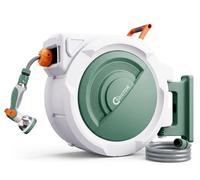 Bietor Retractable Garden Hose Reel, 1/2“ x 45m+2m Upgraded UV Resistant Heavy Duty Wall Mounted Hose Reel with 10 Patterns Nozzle, Any Length Lock, Slow Return System, 180°Swivel Bracket