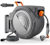 Bietor Retractable Garden Hose Reel, 1/2“ x 45m+2m Upgraded UV Resistant Heavy Duty Wall Mounted Hose Reel with 10 Patterns Nozzle, Any Length Lock, Slow Return System, 180°Swivel Bracket