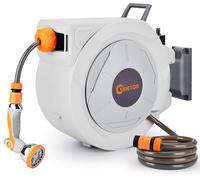 Bietor Retractable Garden Hose Reel 20m+2m, Wall Mounted Hose Reel,Heavy Duty Hose Pipe Reel with 10 Pattern Hose Nozzle, Auto Lock and Auto Rewind, Lock at Any Length,180°Swivel Bracket