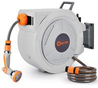 Bietor Retractable Garden Hose Reel 30m+2m, Wall Mounted Hose Reel,Heavy Duty Hose Pipe Reel with 10 Pattern Hose Nozzle, Auto Lock and Auto Rewind, Lock at Any Length,180°Swivel Bracket