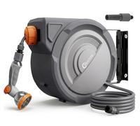 Bietor Retractable Garden Hose Reel, 5/16“ x 20m+2m Upgraded UV Resistant Heavy Duty Wall Mounted Hose Reel with 10 Patterns Nozzle, Any Length Lock, Slow Return System, 180°Swivel Bracket