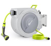 Bietor Retractable Garden Hose Reel, 5/16“ x 20m+2m Upgraded UV Resistant Heavy Duty Wall Mounted Hose Reel with 10 Patterns Nozzle, Any Length Lock, Slow Return System, 180°Swivel Bracket