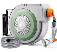 Bietor Retractable Garden Hose Reel, 5/16“ x 20m+2m Upgraded UV Resistant Heavy Duty Wall Mounted Hose Reel with 10 Patterns Nozzle, Any Length Lock, Slow Return System, 180°Swivel Bracket