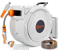 Bietor Retractable Garden Hose Reel Wall Mounted, Auto Rewind Hose Pipe with 180° Swivel Bracket, Anti-Kink Flexible Water Hose with 10 Spray Nozzle for Garden Watering, Car Wash and Patio Cleaning