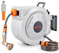 Bietor Retractable Garden Hose Reel Wall Mounted, Auto Rewind Hose Pipe with 180° Swivel Bracket, Anti-Kink Flexible Water Hose with 10 Spray Nozzle for Garden Watering, Car Wash and Patio Cleaning