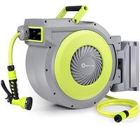 Bietor Retractable Garden Hose Reel Wall Mounted, Heavy Duty Water Hose Reel 30m+2m, with 9 Pattern Hose Nozzle, Slow Return System, Any Length Lock, 180°Swivel Bracket