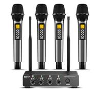 Bietrun 4 Channel Wireless Microphone with Echo/Treble/Bass, 160 ft UHF Range, 4 XLR+1/4‘’Output, Metal Cordless Handheld Dynamic Mics System for Wedding, Church, Karaoke, Singing, DJ(Auto Connect)