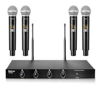 Bietrun 4-Channel Wireless Microphones System with 4 Dynamic Handheld Cordless Wireless Mic, with 1/4'' Mix Output, 4-Channels XLR Output, 165FT Range, for Karaoke, Singing, Church, Family Theater