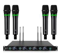 Bietrun 4-Channel Wireless Microphones System with 4 Rechargeable Handheld Mics, UHF Metal Dynamic Cordless Mics for Karaoke, Singing, Church, Family Theater(Auto Connect/295FT Range/Fixed Frequency)