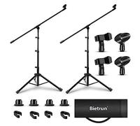 Bietrun Microphone Stand 2 Pack, Tripod Mic Stand Adjustable Boom Height, with Carry Bag & Mic Clips, Detachable Boom Mic Stand for Singing Performance Wedding Stage Church