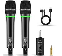 Bietrun Rechargeable Wireless Microphone, Dual Metal Cordless Handheld Dynamic Wireless Mics with 1/4'' Output for Karaoke, Meeting, Singing, Church, Wedding(UHF 240ft Range)(Receiver with Bluetooth)