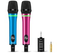 Bietrun Rechargeable Wireless Microphone, Dual Metal Cordless Handheld Dynamic Wireless Mics with Bluetooth, UHF 240FT Range, for 1/4'',1/8''Output,PA system,Dj,Mixer,Church(Blue＆Pink)