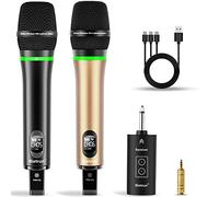 Bietrun Wireless Microphone, 240FT Rechargeable UHF Metal Dual Cordless Handheld Dynamic Mics with Bluetooth for Karaoke Machine, PA System Speaker, Mixer, Party, Church, Wedding(Rose Gold)