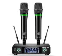 Bietrun Wireless Microphone, Rechargeable Metal Dual UHF Cordless Dynamic Handheld Microphone System for Home Karaoke, Meeting, Party, Church, DJ, Wedding(UHF 240ft Range)(Receiver with Bluetooth)