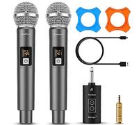 Bietrun Wireless Microphone, UHF Dual Handheld Cordless Dynamic Metal Mic Set with Rechargeable Receiver, 1/4'' Plug Output, for Karaoke, Church, Wedding, Party Singing(98 ft Range)(Auto Connect)