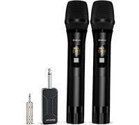 Bietrun Wireless Microphone UHF Metal Dual Handheld Cordless Dynamic Microphone System with Rechargeable Receiver 1/4" Output for Karaoke Church Speech Wedding Party Singing