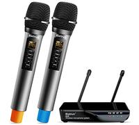 Bietrun Wireless Microphone with Echo/Treble/Bass, UHF 160ft Range, Dual UHF Cordless Dynamic Mic Handheld Microphone System for Home Karaoke, Meeting, Party, Wedding(Receiver with Bluetooth)