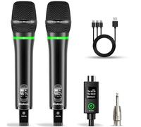 Bietrun XLR Wireless Microphone, Rechargeable Dual Metal Cordless Handheld Dynamic Mics for Mixer, Audio Interface, PA Amplifier System, Church, Singing, Karaoke(UHF 240FT Range)(with 6.35 Adapter)