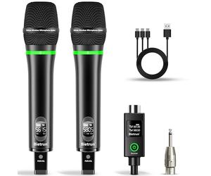 Bietrun XLR Wireless Microphone, Rechargeable Dual Metal Cordless Handheld Dynamic Mics for Mixer, Audio Interface, PA Amplifier System, Church, Singing, Karaoke(UHF 240FT Range)(with 6.35 Adapter)