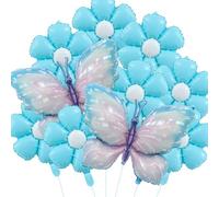 BIEUFBJI 10Pcs Gradient Purple Colorful Butterfly Foil Balloons Blue Daisy Balloon Birthday Party Flower Decoration Daisy Flower Theme Birthday Party Decoration