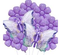 BIEUFBJI 10Pcs Purple Butterfly Foil Balloons Daisy Balloon Daisy Flower Theme Party Decoration Baby Shower Wedding Birthday Decoration Supplies