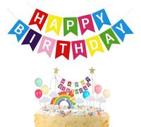 BIEUFBJI Rainbow Cake Topper and Rainbow Happy Birthday Banner Cake Decorations Birthday Party Boys Girls Party Baby Shower Decorations Supplies