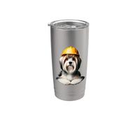 Biewer Terrier Dog Yellow Hard Hat Construction Worker Crew Stainless Steel Insulated Tumbler