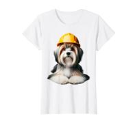 Biewer Terrier Dog Yellow Hard Hat Construction Worker Crew Value Graphic T-Shirt, Women, White, XL