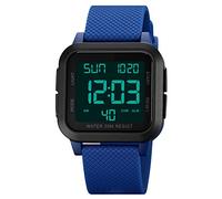 BIEWO Forrader Men's Digital Sports Watch, Multifunction Big NumbersDial Large Face Dual Time Waterproof Outdoor Silicone Watch for Men/Boy/Student (Blue-Black)