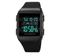 BIEWO Men's Digital Sport Watch, Waterproof Outdoor Silicone Watches with Dual Time, Chrono, Alarm, EL Light, 12/24 H Clock (Black-Black)