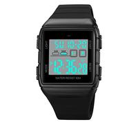BIEWO Men's Digital Sport Watch, Waterproof Outdoor Silicone Watches with Dual Time, Chrono, Alarm, EL Light, 12/24 H Clock (Black-White)