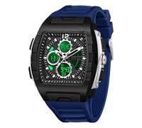 BIEWO Watches for Men Unique Rectangle Analog Digital Wristwatch with Dual Time Display Countdown Stopwatch Punk Cool Design Waterproof (Black Blue)