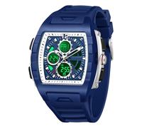 BIEWO Watches for Men Unique Rectangle Analog Digital Wristwatch with Dual Time Display Countdown Stopwatch Punk Cool Design Waterproof (Silvery Blue)