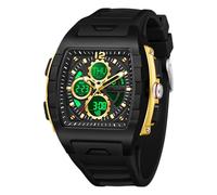 BIEWO Watches for Men Unique Rectangle Analog Digital Wristwatch with Dual Time Display Countdown Stopwatch Punk Cool Design Waterproof (Black goden)